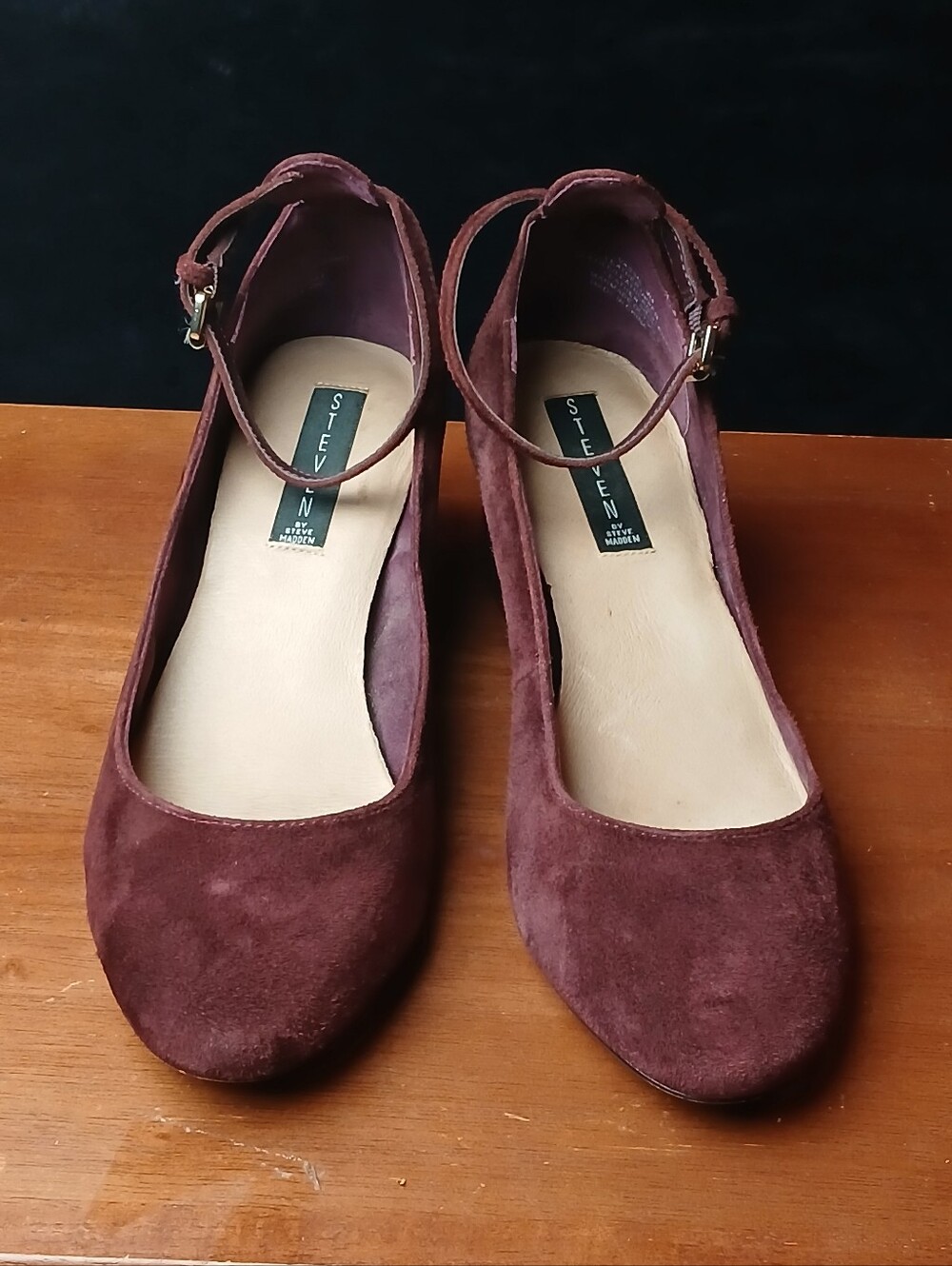 Steve Madden Women's Burgundy Suede Ankle Strap Flats